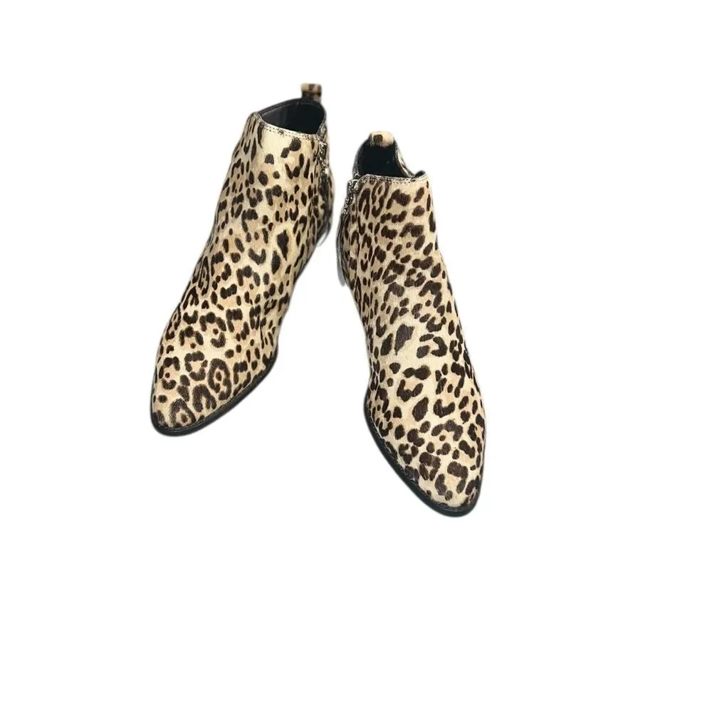 Sam Edelman Leopard Calf Hair Ankle Boots Sz 8 Brown Animal Print Booties